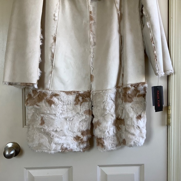 Adrienne Landau Reversible Faux Fur Shearling Coat Ivory Large - Picture 3 of 14